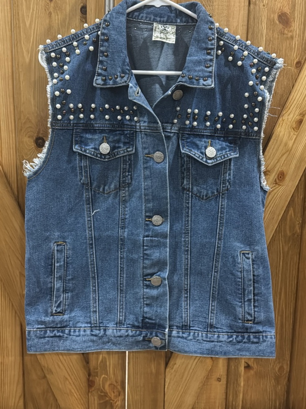 Trendy boutique Blue Distressed Studded Denim Vest